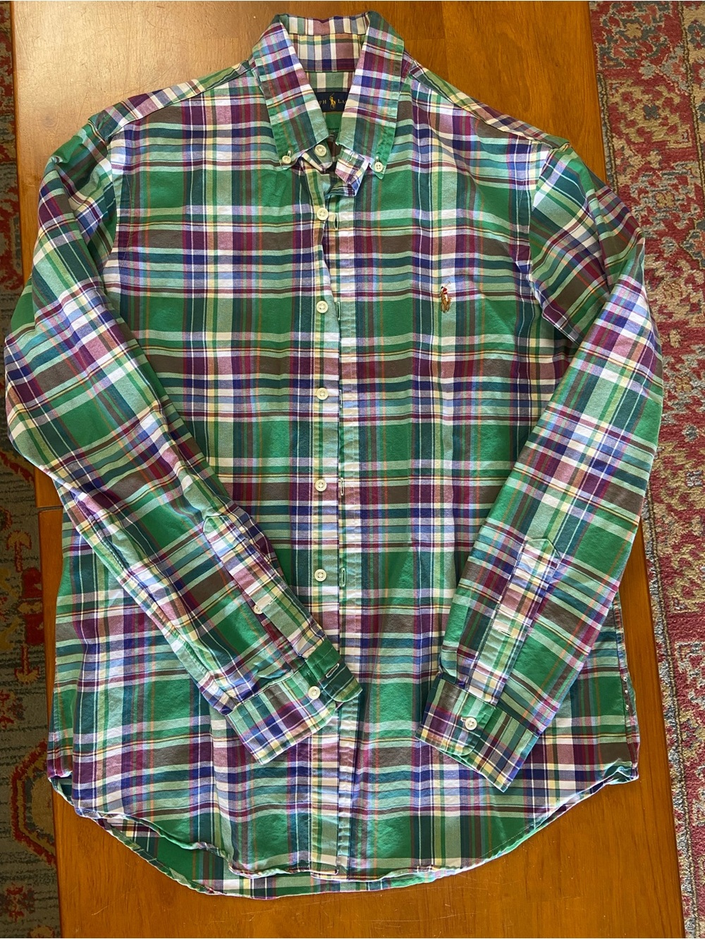 Ralph Lauren Green, Purple and White Plaid Button-Down Shirt